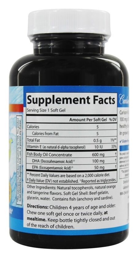 Sabor mastigável de Carlson Kid DHA estourando laranja - 120 Softgels Carlson Labs - Image 2