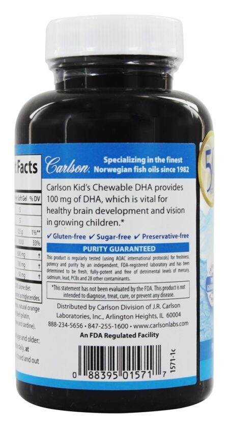 Sabor mastigável de Carlson Kid DHA estourando laranja - 120 Softgels Carlson Labs - Image 3