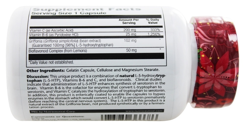 Potência Garantida Suporte para L-5-hidroxitriptofano Serotonina 100 mg. - Cápsulas 60 Solaray - Imagem 3