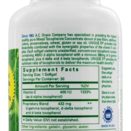 Unique E ótimo Vitamina E Complexo - Cápsulas 30 A.C. Grace - Imagem 2