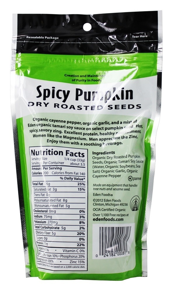 Sementes Assadas Secas Orgânicas Abóbora Picante - 4 oz. Eden Foods - Imagem 2