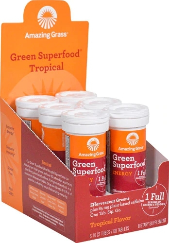 Amazing Grass Green Superfood® Energy Efervescente Tropical - 6 Tubos x 10 Comprimidos (60 Comprimidos)