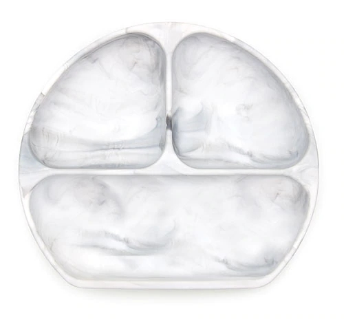 Prato de Silicone Infantil Bumkins com Ventosa Antiderrapante Grey Marble | Ideal para BLW