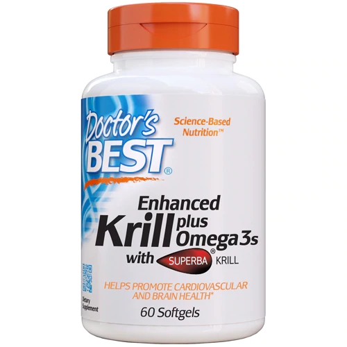 Doctor's Best Krill Enhanced com DHA & EPA - 60 Cápsulas Gelatinosas | Óleo de Krill Antártico e Peixe para Saúde Cardiovascular e Cerebral