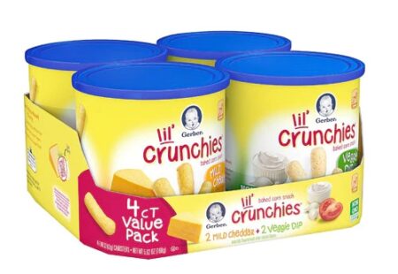 Gerber Graduates® Lil' Crunchies® Baked Whole Grain Corn Snack 4 Pack Mild Cheddar and Veggie Dip -- 5.92 oz