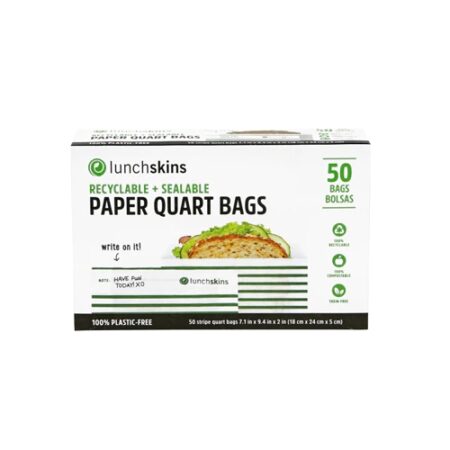 Lunchskins Recyclable+ Sealable Stripe Quarts Paper Bags -- 50 Pack