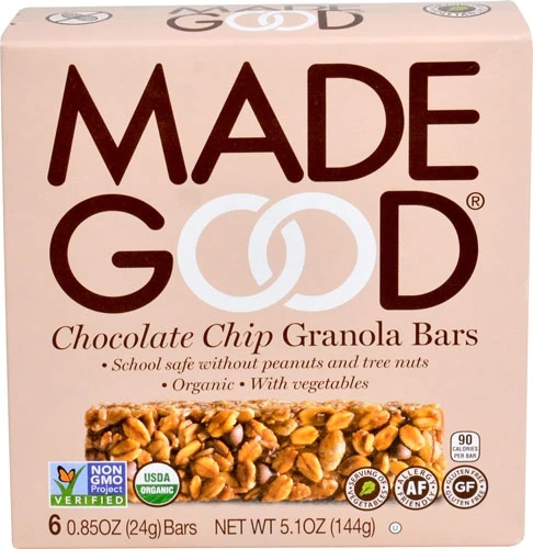 Barras de Granola Orgânicas MadeGood Sem Glúten Gotas de Chocolate - Caixa com 6 Unidades (138g)