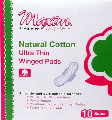 Maxim Hygiene Products Natural Cotton Ultra Thin Winged Pads Super -- 10 Pads