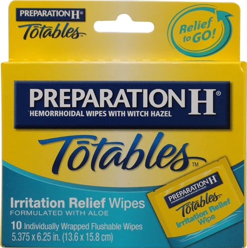 Lenços Umedecidos Preparation H Totables - Alívio de Irritação (10 Unidades)