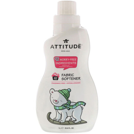 ATTITUDE, Little Ones, Fabric Softener, Fragrance-Free, 40 Loads, 33.8 fl oz (1 l)