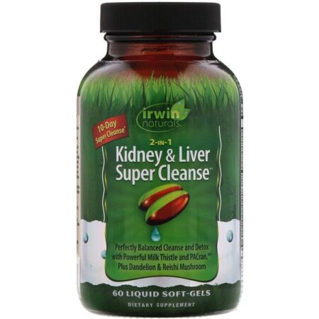 Irwin Naturals, 2 in 1 Kidney & Liver Super Cleanse, 60 Cápsulas Gelatinosas Líquidas