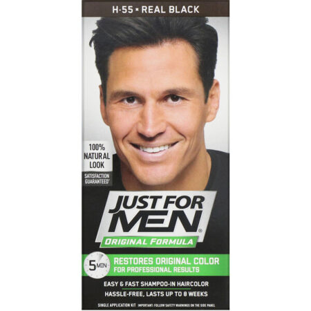 Just for Men, Tintura para cabelo masculino Fórmula original, Real Black H-55, Kit com uma aplicação