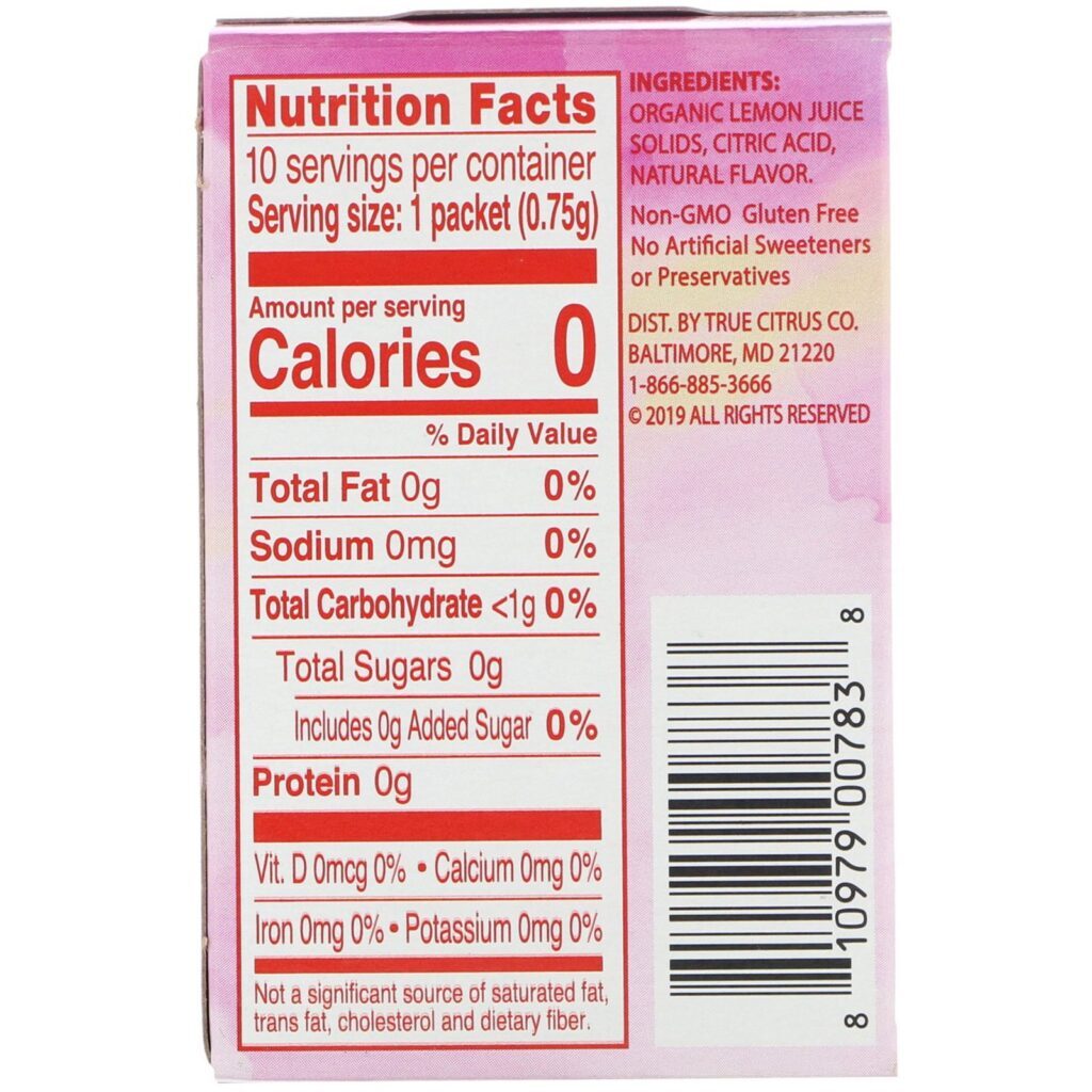 True Citrus, True Lemon, Fruit Infusion, Lemon Raspberry, 10 Packets, .26 oz (7.5 g) - Imagem 2