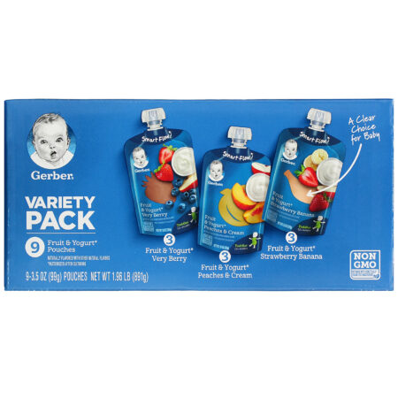 Gerber, Variety Pack, 12+ Months, Fruit & Yogurt, 9 Pouches, 3.5 oz (99 g) Each - Image 2