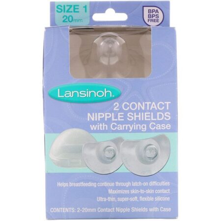 Lansinoh, Contact Nipple Shields with Case, 20 mm, 2 Pack