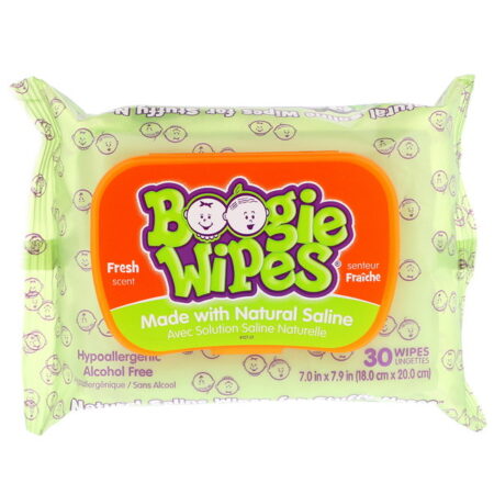 Boogie Wipes, Lenços Salinos Naturais para Nariz Entupido, Fragrância Natural, 30 Lenços