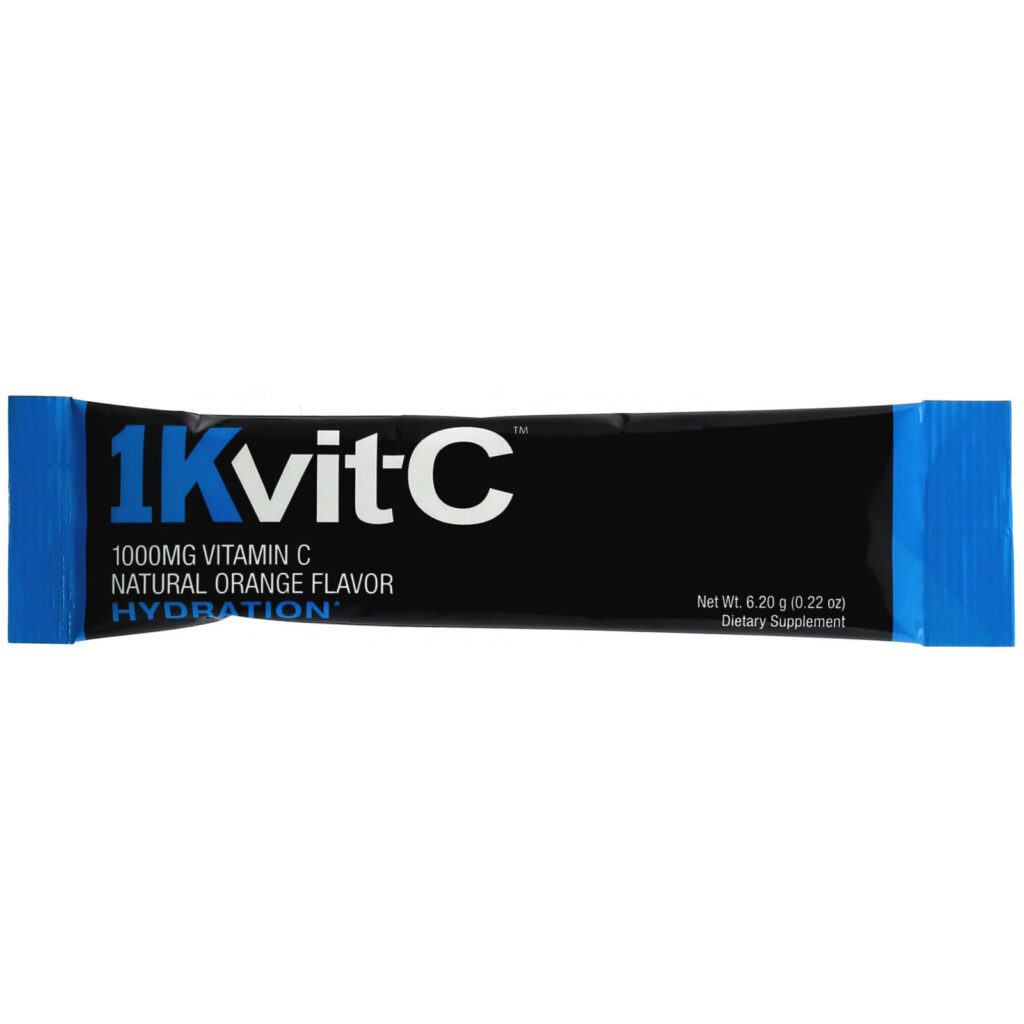 1Kvit-C, Vitamina C, Hydration, Mistura Efervescente, Sabor Natural de Laranja, 1.000 mg, 30 Envelopes, 6,20 g (0,22 oz) Cada - Imagem 3