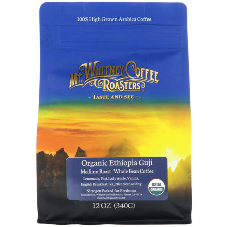 Mt. Whitney Coffee Roasters, Guji Orgânico da Etiópia, Café Torrado Médio, Grãos Inteiros, 340 g (12 oz)