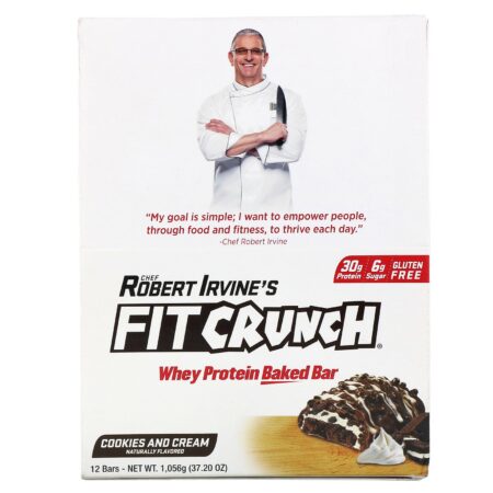 FITCRUNCH, Whey Preotein Baked Bar, Cookies and Cream, 12 Bars, 3.10 oz (88 g) Each - Image 2