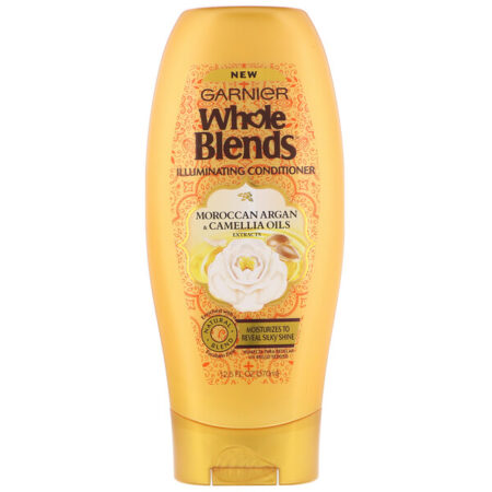 Garnier, Whole Blends, Condicionador iluminador, Extratos dos óleo de argan marroquino e camélia, 370 ml