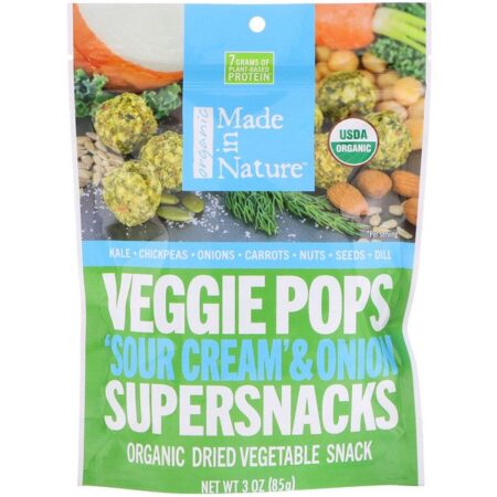 Made in Nature, Pipocas de Vegetais Orgânicas, Supersnacks com Creme Azedo e Cebola, 85 g