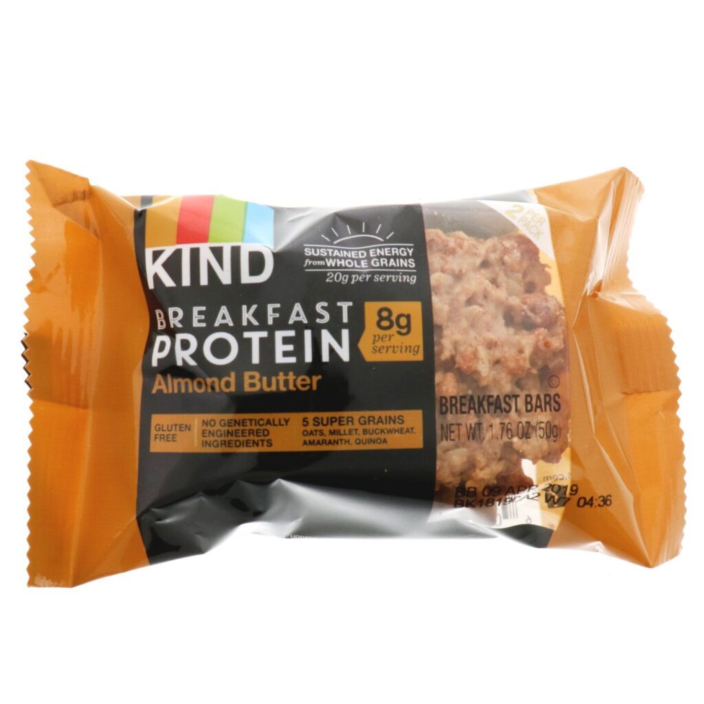 KIND Bars, Breakfast Protein, Almond Butter, 8 Pack of 2 Bars, 1.76 oz (50 g) Each - Imagem 4