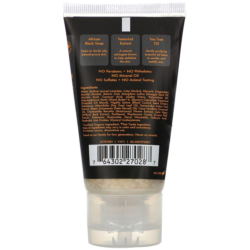 SheaMoisture, African Black Soap, Clarifying Facial Wash & Scrub, 1.5 oz (43 g) - Imagem 2