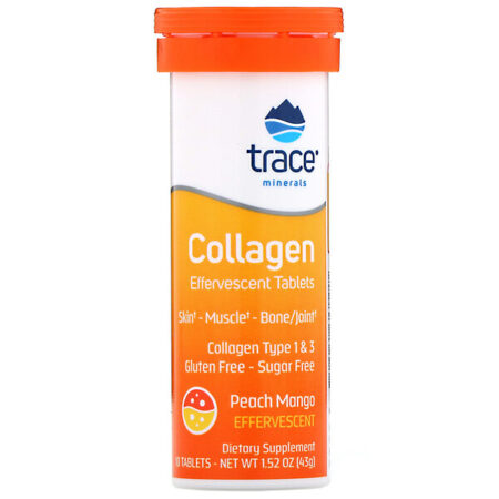 Trace Minerals Research, Comprimidos Efervescentes de Colágeno, Sabor Pêssego Manga, 10 Comprimidos, 43 g (1,52 oz)