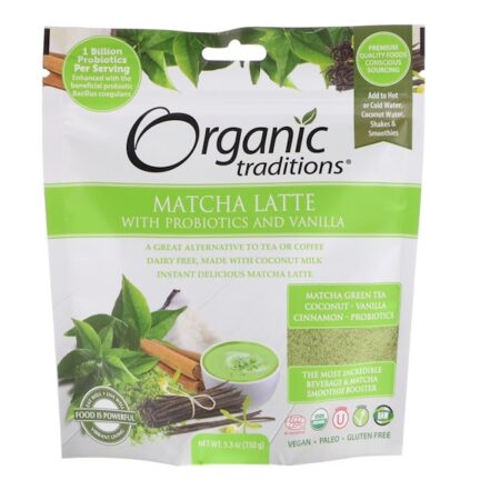 Organic Traditions, Latte Matcha com Probióticos e Baunilha, 5.3 oz (150 g)