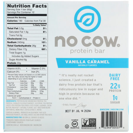 No Cow, Barra de Proteína, Caramelo de Baunilha, 12 Barras, 60 g (2,12 oz) Cada - Image 3