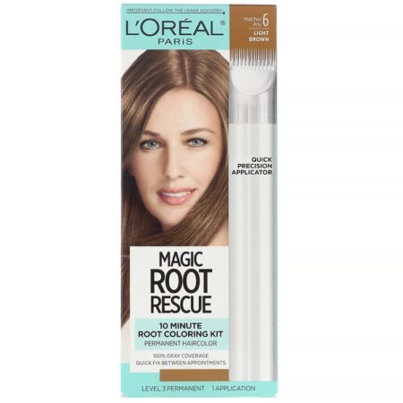 L'Oreal, Magic Root Rescue, kit de coloração da raiz em 10 minutos, 6 Light Brown, 1 aplicação