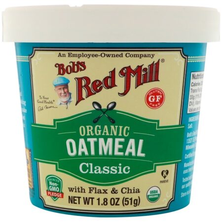 Bob's Red Mill, Copo de aveia orgânica, clássico com linho e chia, 1,8 oz (51 g)