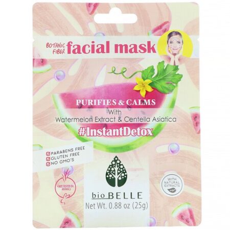 Biobelle, Máscara Facial de Fibra Botânica, Purifica e Acalma, #InstantDetox, 1 Folha, 25 g (0,88 oz)