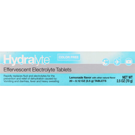 Hydralyte, Eletrólito Efervescente, Sem Cor, Aroma Limonada, 20 Pastilhas, 2,5 oz (70 g)