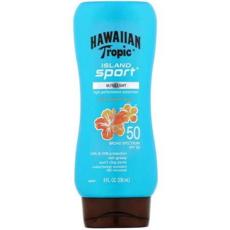 Hawaiian Tropic, Island Sport, protetor solar de amplo espectro, FPS 50, Light Tropical, 236 ml