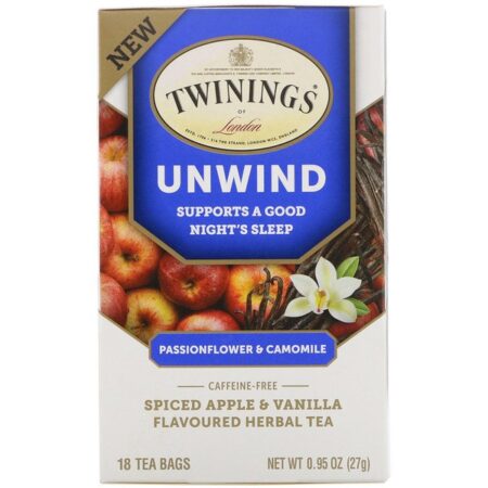 Twinings, Chá de Ervas para Relaxamento, Passiflora e Camomila, Maçã com Especiarias e Baunilha, Sem Cafeína, 18 Saquinhos, 27 g