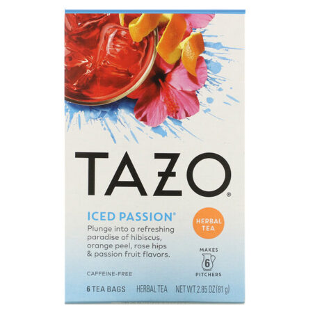 Tazo Teas, Herbal Tea, Iced Passion, Caffeine-Free, 6 Tea Bags, 2.85 oz (81 g)