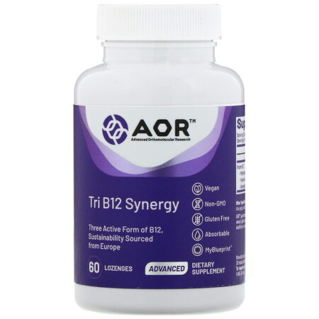 Advanced Orthomolecular Research AOR, Tri B12 Synergy, 60 Pastilhas