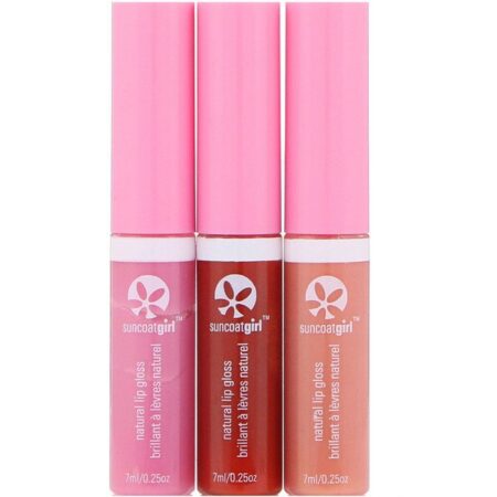 SuncoatGirl, Brilho Labial 100% Natural, Kit de 3 Peças, 7 ml Cada