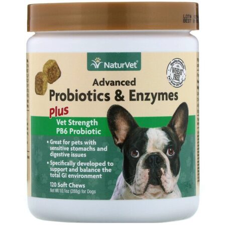 NaturVet, Enzimas e Probióticos Avançados, Com Probiótico Vet Strength PB6 para Cães, 120 Gomas Mastigáveis