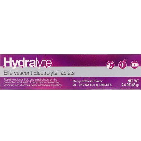 Hydralyte, Eletrólito Efervescente, Aroma Artificial de Bagas, 20 Pastilhas, 2,4 oz (68 g)