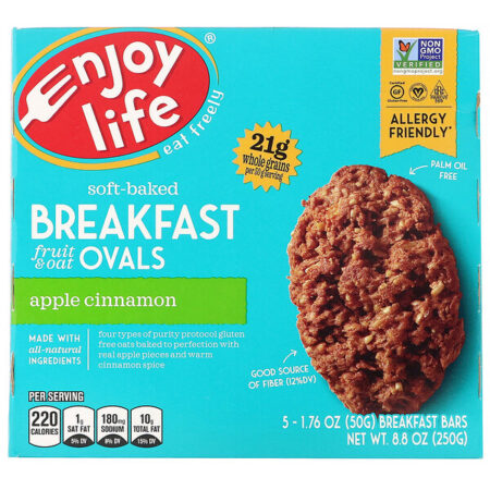 Enjoy Life Foods, Soft-Baked Breakfast Fruit & Oat Ovals, Maçã e Canela, 5 Barras, 50 g (1,76 oz) Cada