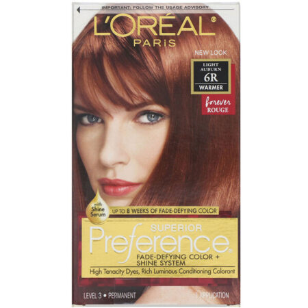 L'Oreal, Superior Preference, Sistema Fade-Defying Color + Shine, Warmer, Light Auburn 6R, 1 Aplicação