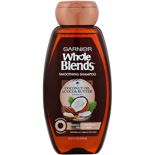 Garnier, Whole Blends, shampoo suavizante óleo de coco e manteiga de cacau, 370 ml