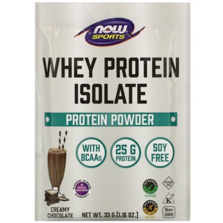 Now Foods, Sports, Whey Protein Isolate, Creamy Chocolate, 8 Packets, 1.16 oz (33 g) Each - Imagem 3