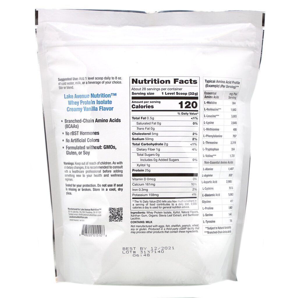 Lake Avenue Nutrition, Isolado de Proteína Whey, Baunilha Cremosa, 907 g (2 lb) - Imagem 2