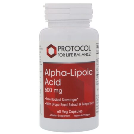 Protocol for Life Balance, Ácido Alfalipoico, 600 mg, 60 Cápsulas Vegetais