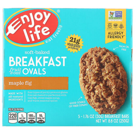 Enjoy Life Foods, Soft-Baked Breakfast Fruit & Oat Ovals, Figo com Xarope de Bordo Doce, 5 Barras, 50 g (1,76 oz) Cada