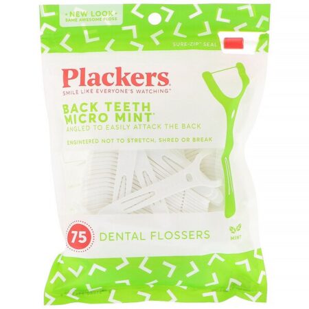 Plackers, Black Teeth Micro Mint, Limpador Dental, Hortelã, 75 Unidades