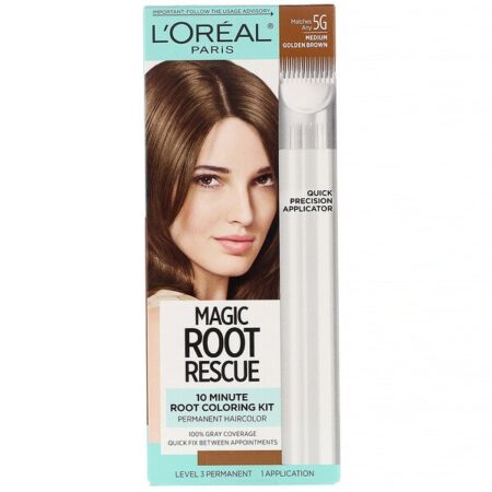 L'Oreal, Magic Root Rescue, kit de coloração da raiz em 10 minutos, 5G Medium Golden Brown, 1 aplicação